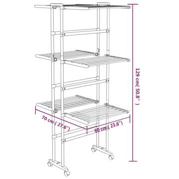 3-Tier Laundry Drying Rack with Wheels - Silver