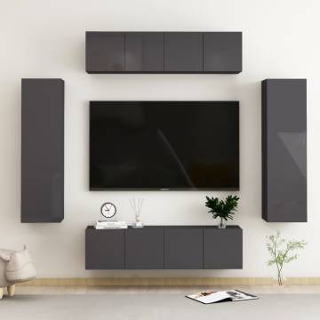 6 Piece High Gloss Grey TV Cabinet Set | Stylish Storage