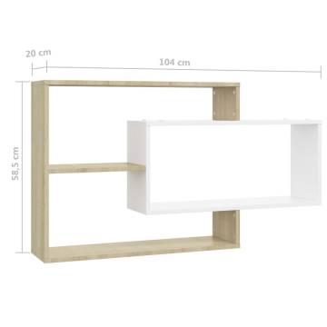 Stylish Wall Shelf in White & Sonoma Oak - 104x20x58.5 cm