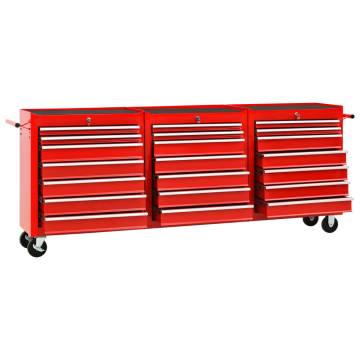 Tool Trolley with 21 Drawers - Durable Steel Red | Hipo Market