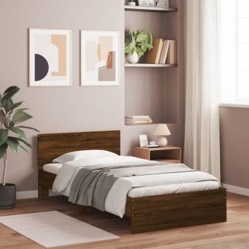 Stylish Brown Oak Bed Frame with LED Lights | 100x200 cm