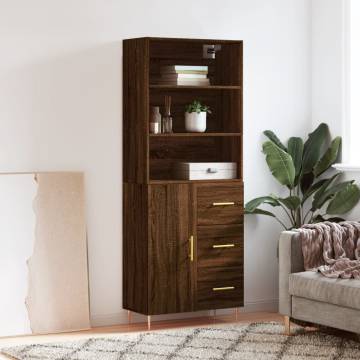 Stylish Highboard in Brown Oak - 69.5x34x180 cm