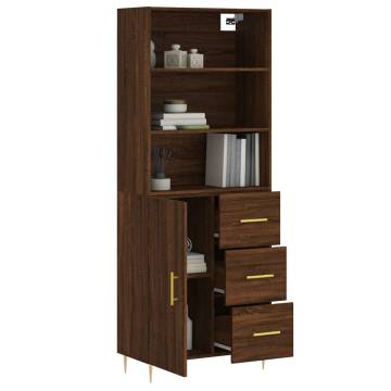 Stylish Highboard in Brown Oak - 69.5x34x180 cm