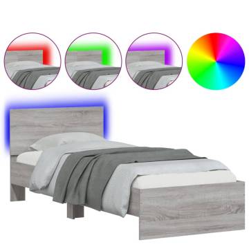 Bed Frame with Headboard & LED Lights - Grey Sonoma 90x200 cm