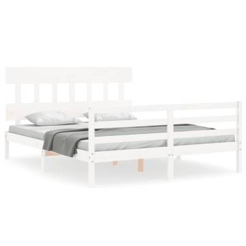 White King Size Bed Frame with Headboard - Solid Wood