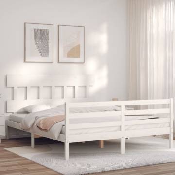 White King Size Bed Frame with Headboard - Solid Wood