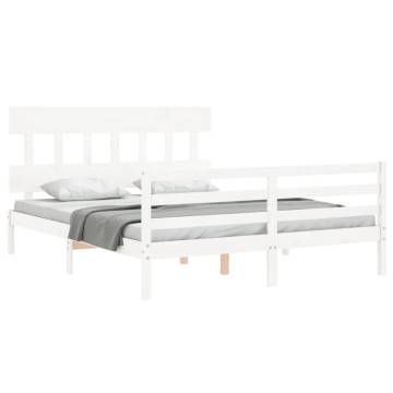 White King Size Bed Frame with Headboard - Solid Wood