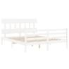 White King Size Bed Frame with Headboard - Solid Wood