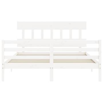 White King Size Bed Frame with Headboard - Solid Wood