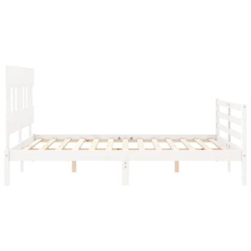 White King Size Bed Frame with Headboard - Solid Wood