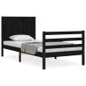 Black Small Single Bed Frame with Headboard - Solid Wood