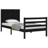 Black Small Single Bed Frame with Headboard - Solid Wood