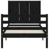 Black Small Single Bed Frame with Headboard - Solid Wood