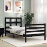 Black Small Single Bed Frame with Headboard - Solid Wood