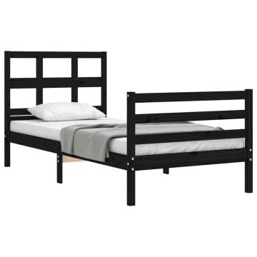 Black Small Single Bed Frame with Headboard - Solid Wood