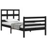 Black Small Single Bed Frame with Headboard - Solid Wood