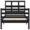 Black Small Single Bed Frame with Headboard - Solid Wood