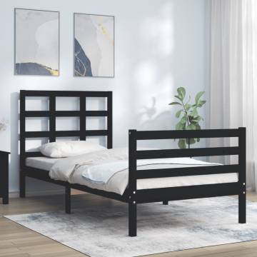 Stylish Black Small Single Bed Frame with Headboard | HipoMarket