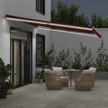 Manual Retractable Awning with LED - Burgundy 450x350 cm