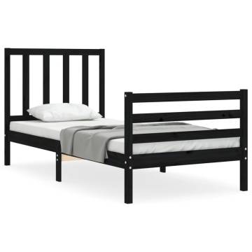 Black Small Single Bed Frame with Headboard - Solid Wood