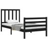 Black Small Single Bed Frame with Headboard - Solid Wood