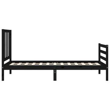 Black Small Single Bed Frame with Headboard - Solid Wood