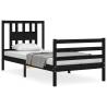 Black Small Single Bed Frame - Solid Wood with Headboard