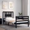 Black Small Single Bed Frame - Solid Wood with Headboard