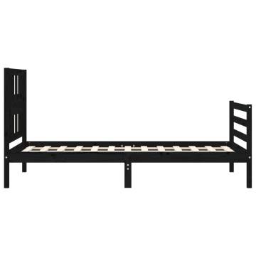 Black Small Single Bed Frame - Solid Wood with Headboard