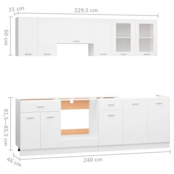 Elegant 8 Piece White Kitchen Cabinet Set - Durable Storage