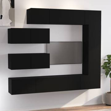 7 Piece TV Cabinet Set - Stylish Black Engineered Wood