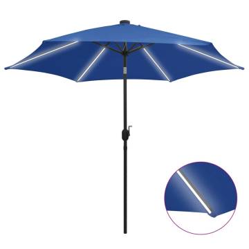 300 cm Azure Blue Parasol with LED Lights & Aluminium Pole