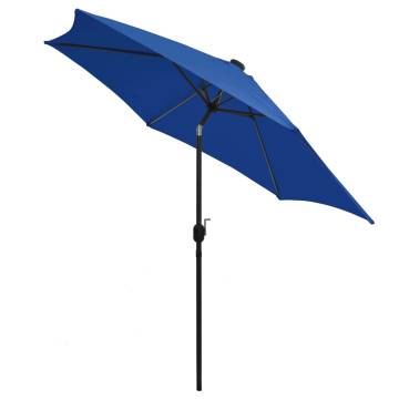 300 cm Azure Blue Parasol with LED Lights & Aluminium Pole