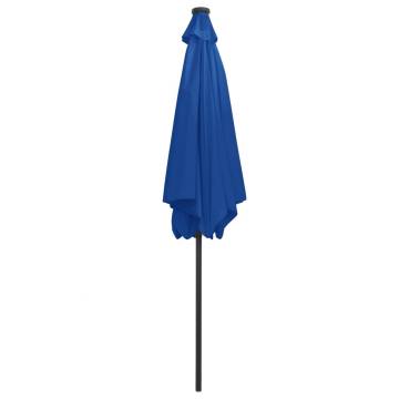 300 cm Azure Blue Parasol with LED Lights & Aluminium Pole