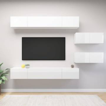 Stylish 6 Piece High Gloss White TV Cabinet Set - HipoMarket