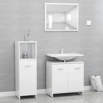 3 Piece High Gloss White Bathroom Furniture Set | Hipomarket