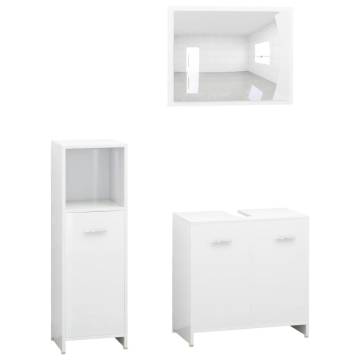 3 Piece High Gloss White Bathroom Furniture Set | Hipomarket