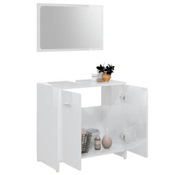 3 Piece High Gloss White Bathroom Furniture Set | Hipomarket