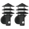 Outdoor Wall Lights with Sensors - 2pcs Black Stainless Steel