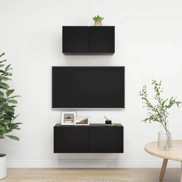 2 Piece Black Engineered Wood TV Cabinet Set | HiPOMarket