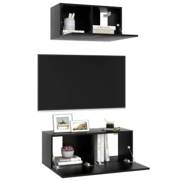 2 Piece Black Engineered Wood TV Cabinet Set | HiPOMarket