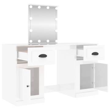 Dressing Table with LED High Gloss White - Stylish & Practical