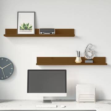 Wall Shelves - 2 pcs Honey Brown Solid Pine Wood | HipoMarket