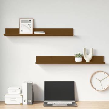 Wall Shelves - 2 pcs Honey Brown Solid Pine Wood | HipoMarket