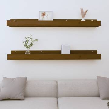 Honey Brown Wall Shelves - 2 pcs Solid Pine - 110x12x9 cm