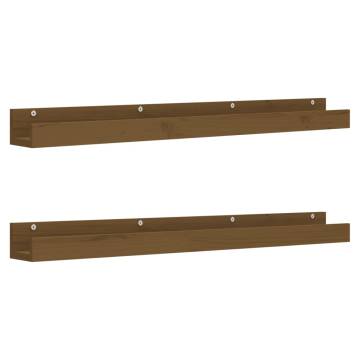 Honey Brown Wall Shelves - 2 pcs Solid Pine - 110x12x9 cm