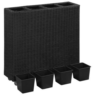 Garden Raised Bed with 4 Pots - Poly Rattan Black