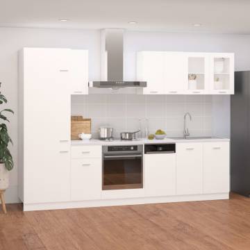 8 Piece Kitchen Cabinet Set - Stylish White Engineered Wood