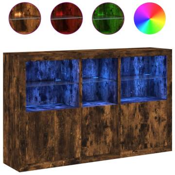 Modern Sideboard with LED Lights - Smoked Oak 162x37x100 cm