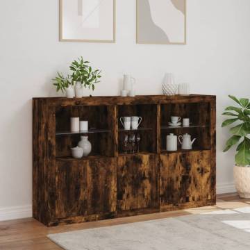 Modern Sideboard with LED Lights - Smoked Oak 162x37x100 cm